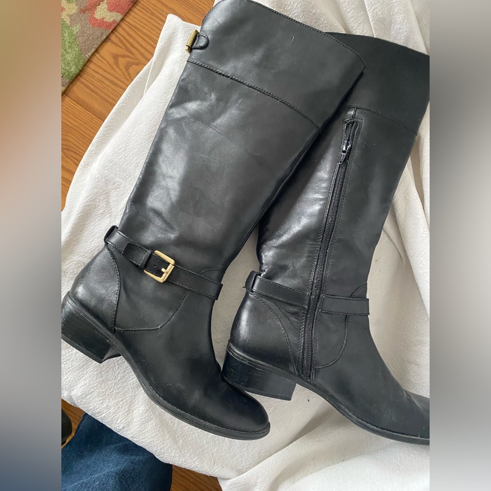 Classic Equestrian Black Leather Lauren Ralph Lauren Knee-High Riding Boots - Picture 2 of 12